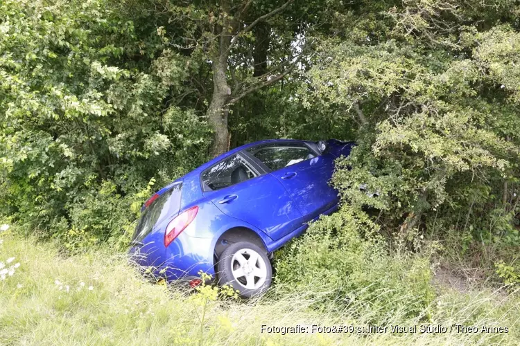 Auto met kinderen belandt in berm en raakt boom in Oudkarspel