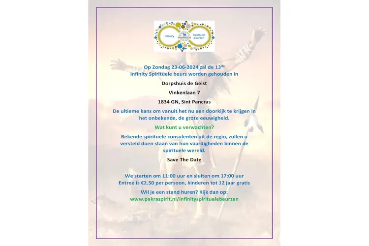 Infinity Spirituele beurs op 23 juni in De Geist