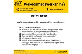 Vacature: Verkoopmedewerker (M/V) bij Hubo Heerhugowaard