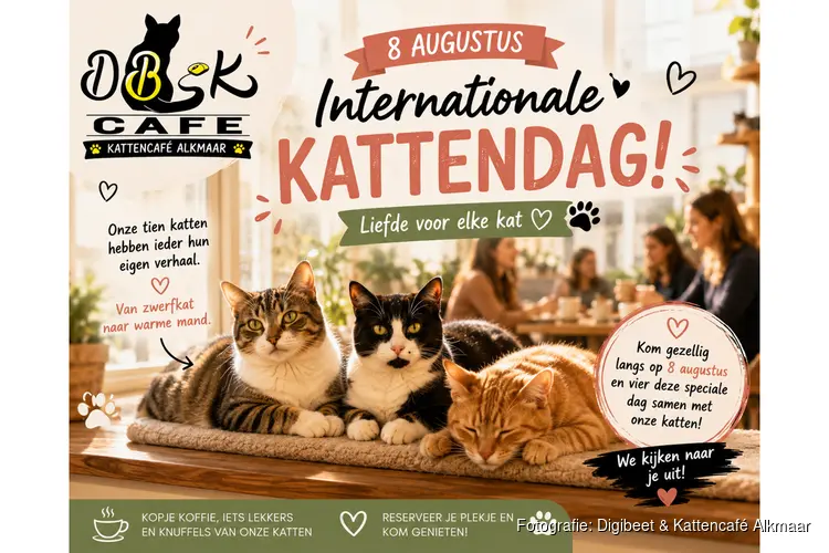 Vier op 8 augustus Internationale Kattendag bij Digibeet & Kattencafé Alkmaar